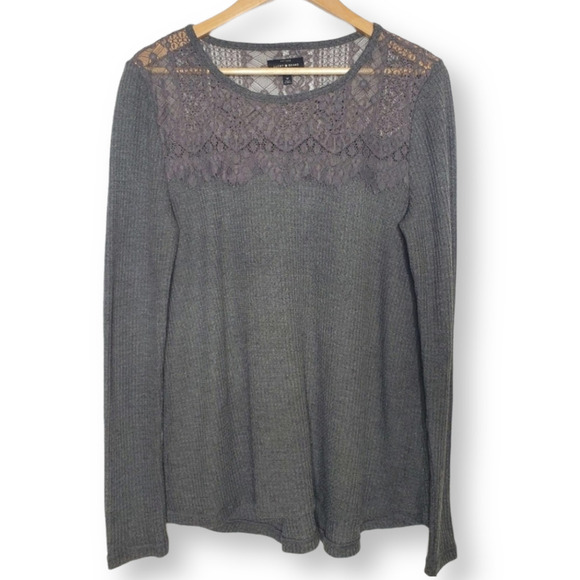Lucky Brand Lace Yoke Thermal Long Sleeve Top Sz M - Picture 1 of 10